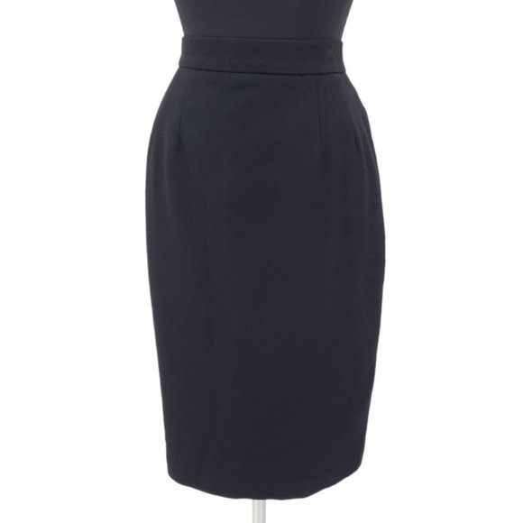 VTG 70s Panther Solid Black Wool Straight Cut Pencil Skirt Size M Short Lined - Picture 11 of 11